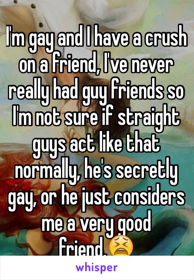 I'm gay and I have a crush on a friend, I've never really had guy friends so I'm not sure if straight guys act like that normally, he's secretly gay, or he just considers me a very good friend.😫