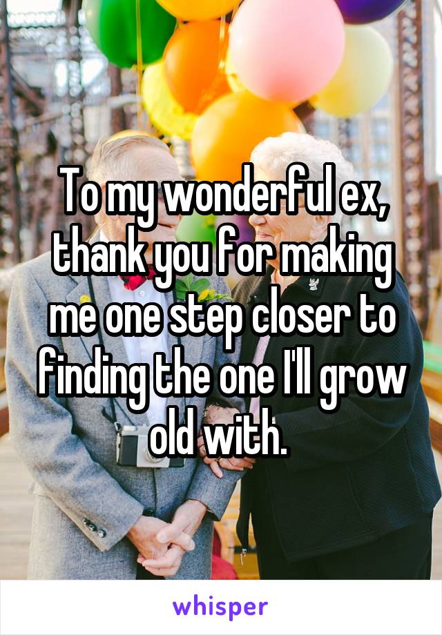 To my wonderful ex, thank you for making me one step closer to finding the one I'll grow old with. 