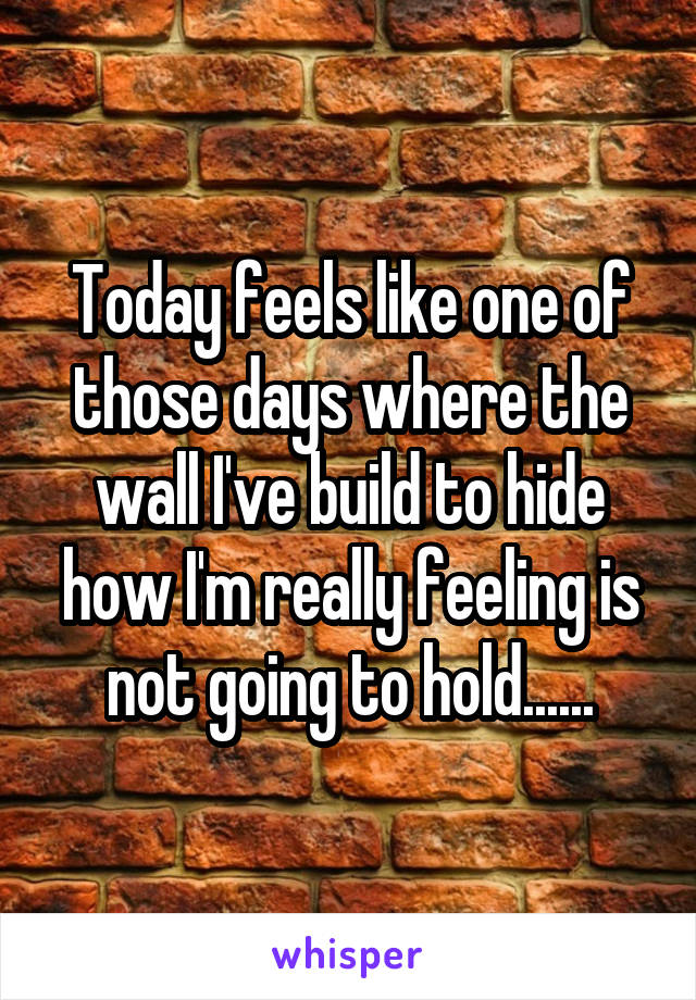 Today feels like one of those days where the wall I've build to hide how I'm really feeling is not going to hold......