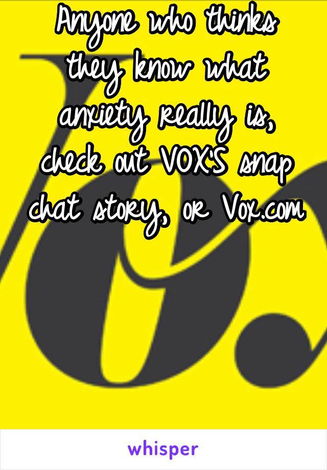 Anyone who thinks they know what anxiety really is, check out VOX'S snap chat story, or Vox.com




