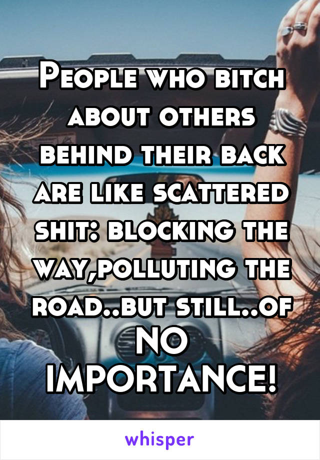 People who bitch about others behind their back are like scattered shit: blocking the way,polluting the road..but still..of NO IMPORTANCE!