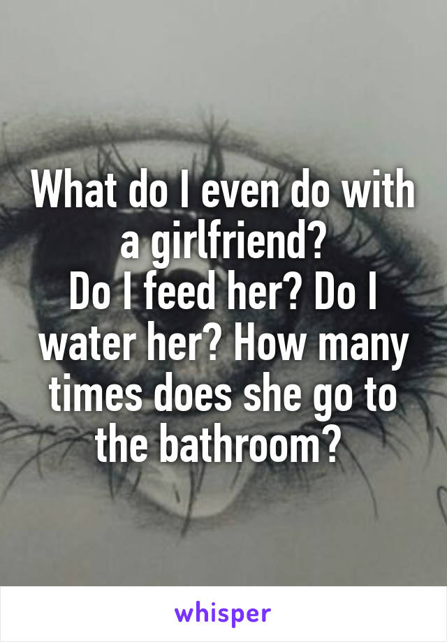 What do I even do with a girlfriend?
Do I feed her? Do I water her? How many times does she go to the bathroom? 