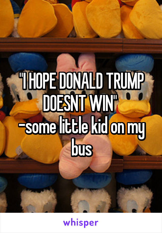 "I HOPE DONALD TRUMP DOESNT WIN" 
-some little kid on my bus