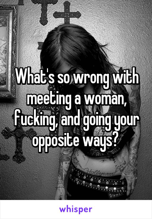 What's so wrong with meeting a woman, fucking, and going your opposite ways? 