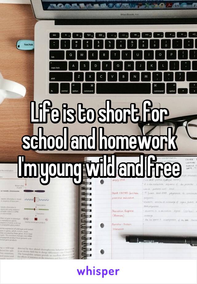 Life is to short for school and homework I'm young wild and free