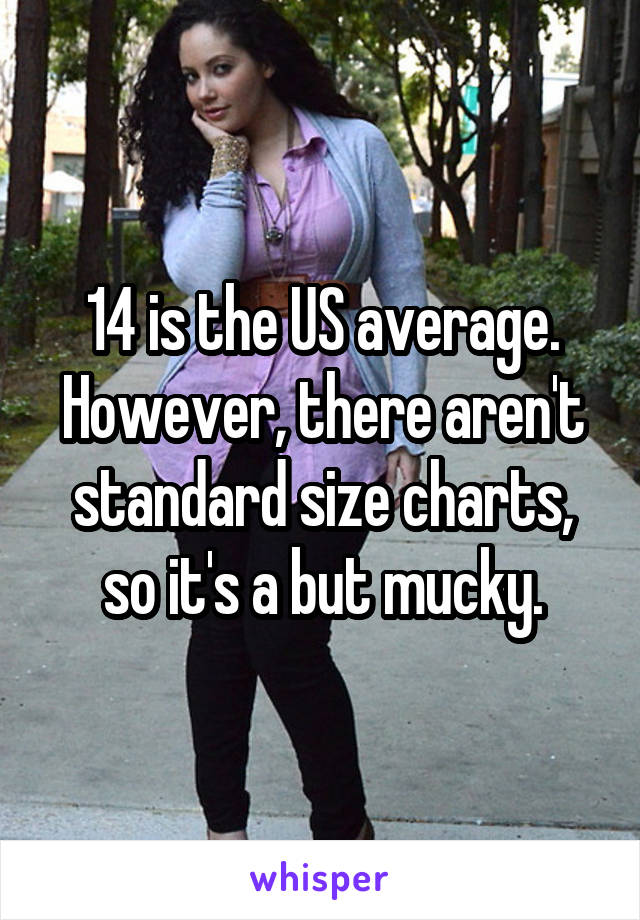 14 is the US average.
However, there aren't standard size charts, so it's a but mucky.