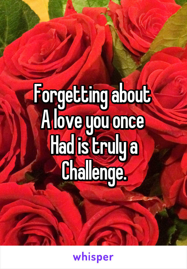 Forgetting about 
A love you once 
Had is truly a
Challenge.