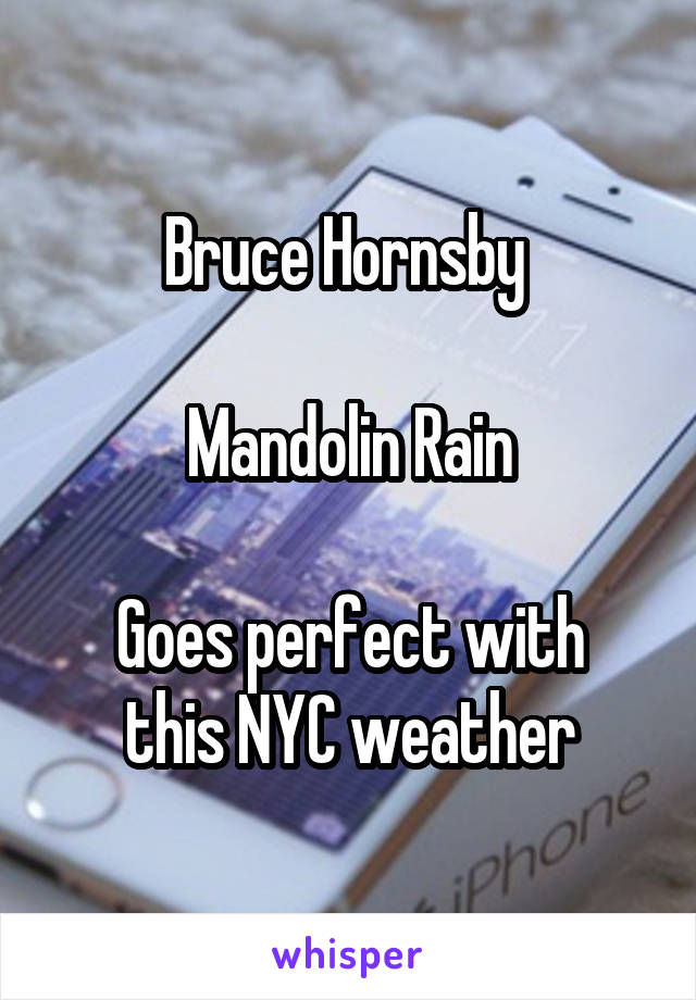 Bruce Hornsby 

Mandolin Rain

Goes perfect with this NYC weather