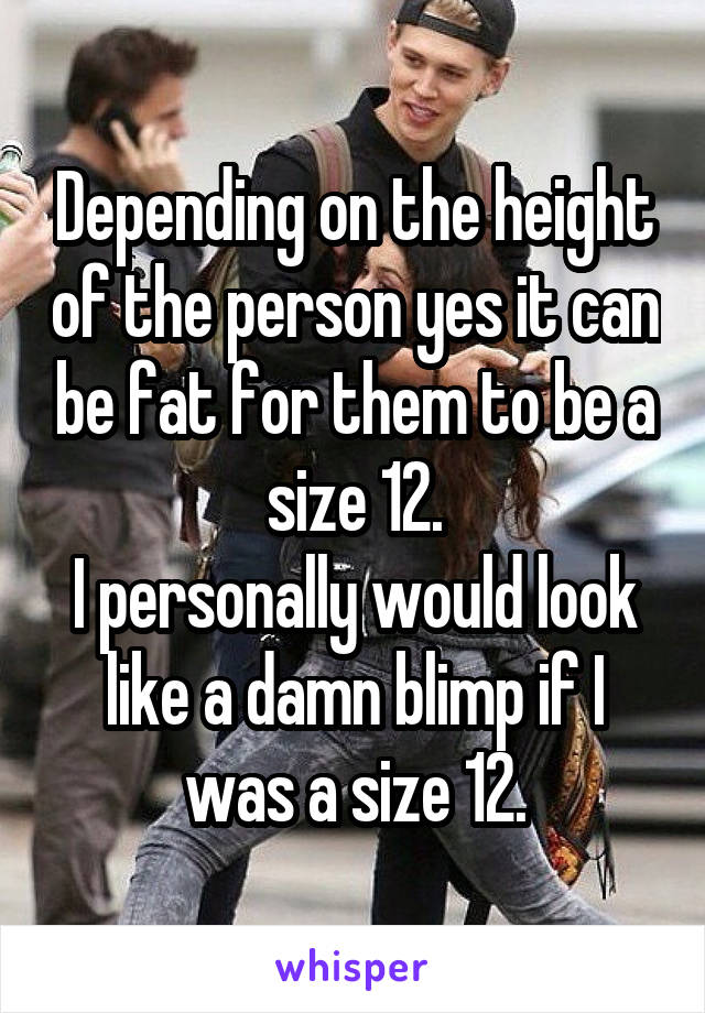 Depending on the height of the person yes it can be fat for them to be a size 12.
I personally would look like a damn blimp if I was a size 12.