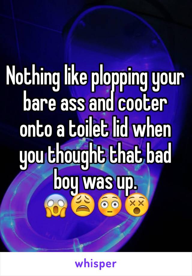 Nothing like plopping your bare ass and cooter onto a toilet lid when you thought that bad boy was up.
😱😩😳😵