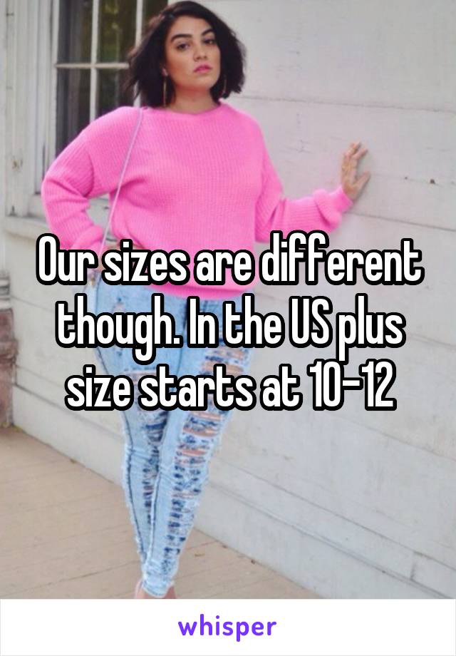 Our sizes are different though. In the US plus size starts at 10-12