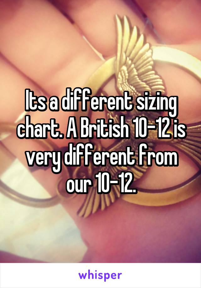 Its a different sizing chart. A British 10-12 is very different from our 10-12.