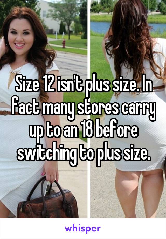 Size 12 isn't plus size. In fact many stores carry up to an 18 before switching to plus size.