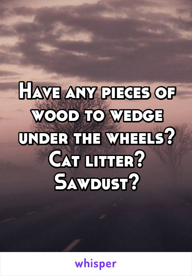 Have any pieces of wood to wedge under the wheels? Cat litter? Sawdust?