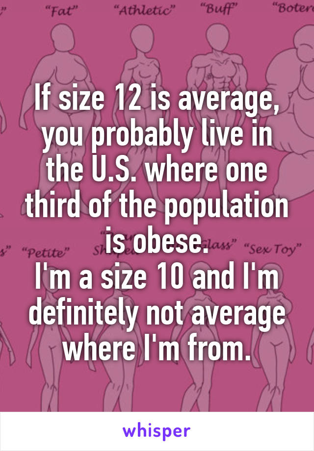 If size 12 is average, you probably live in the U.S. where one third of the population is obese.
I'm a size 10 and I'm definitely not average where I'm from.