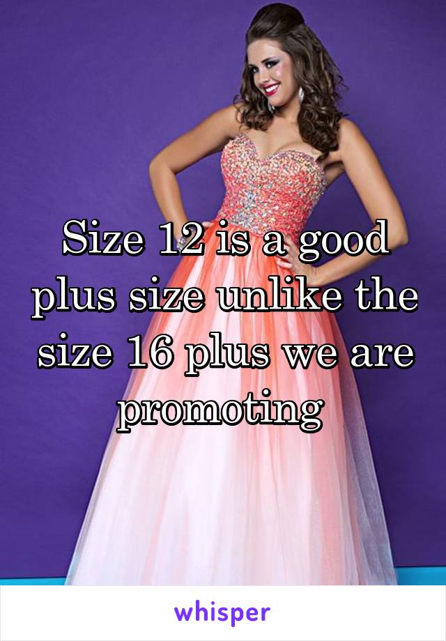 Size 12 is a good plus size unlike the size 16 plus we are promoting 