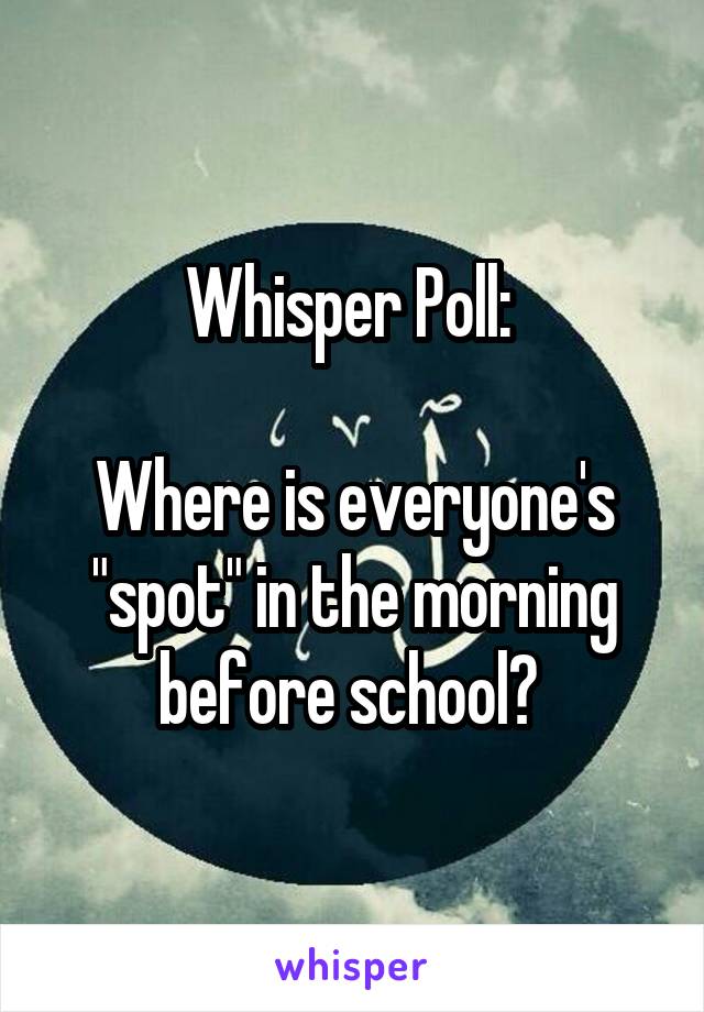 Whisper Poll: 

Where is everyone's "spot" in the morning before school? 