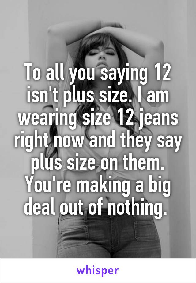 To all you saying 12 isn't plus size. I am wearing size 12 jeans right now and they say plus size on them. You're making a big deal out of nothing. 