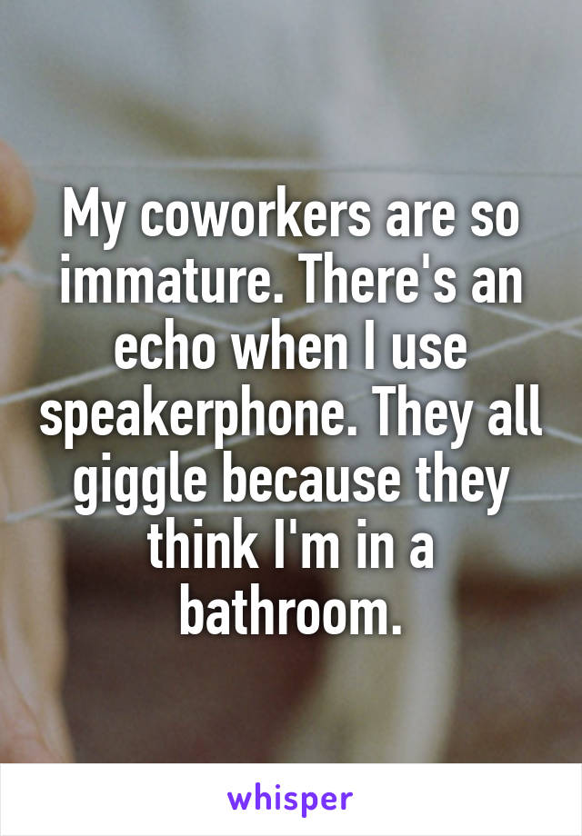 My coworkers are so immature. There's an echo when I use speakerphone. They all giggle because they think I'm in a bathroom.