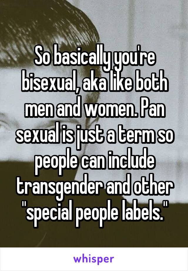 So basically you're bisexual, aka like both men and women. Pan sexual is just a term so people can include transgender and other "special people labels."