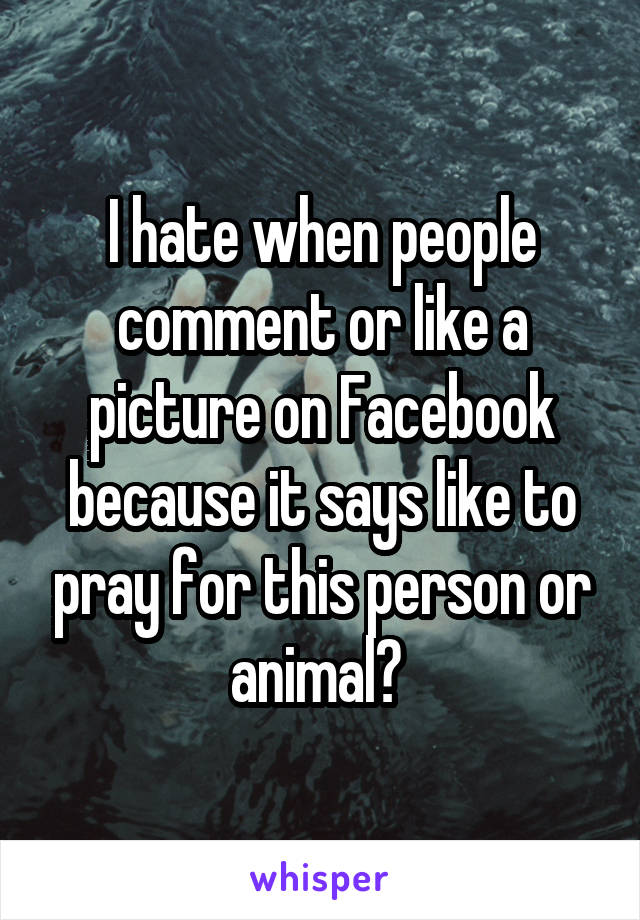 I hate when people comment or like a picture on Facebook because it says like to pray for this person or animal? 