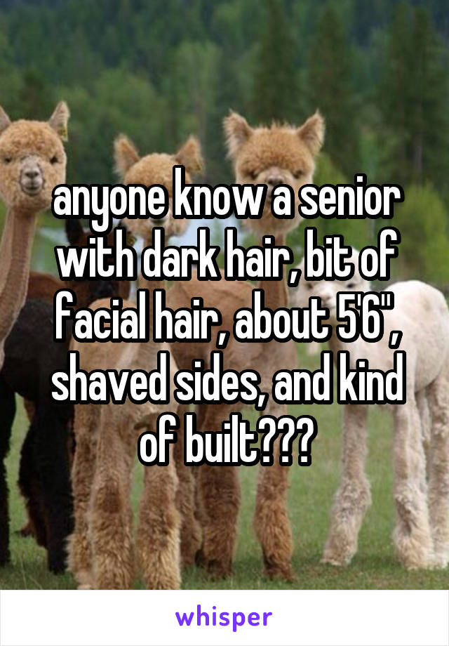 anyone know a senior with dark hair, bit of facial hair, about 5'6", shaved sides, and kind of built???