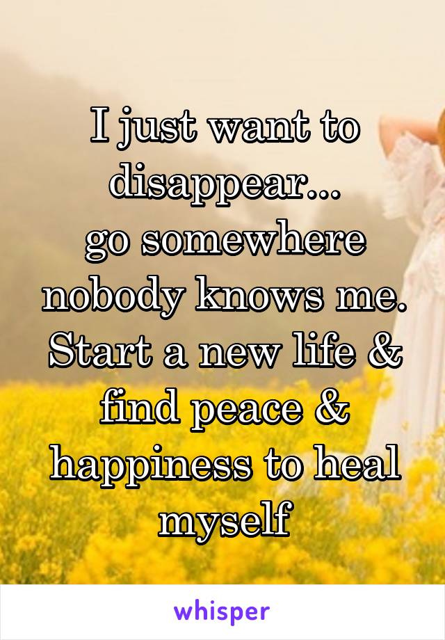 I just want to disappear...
go somewhere nobody knows me.
Start a new life & find peace & happiness to heal myself