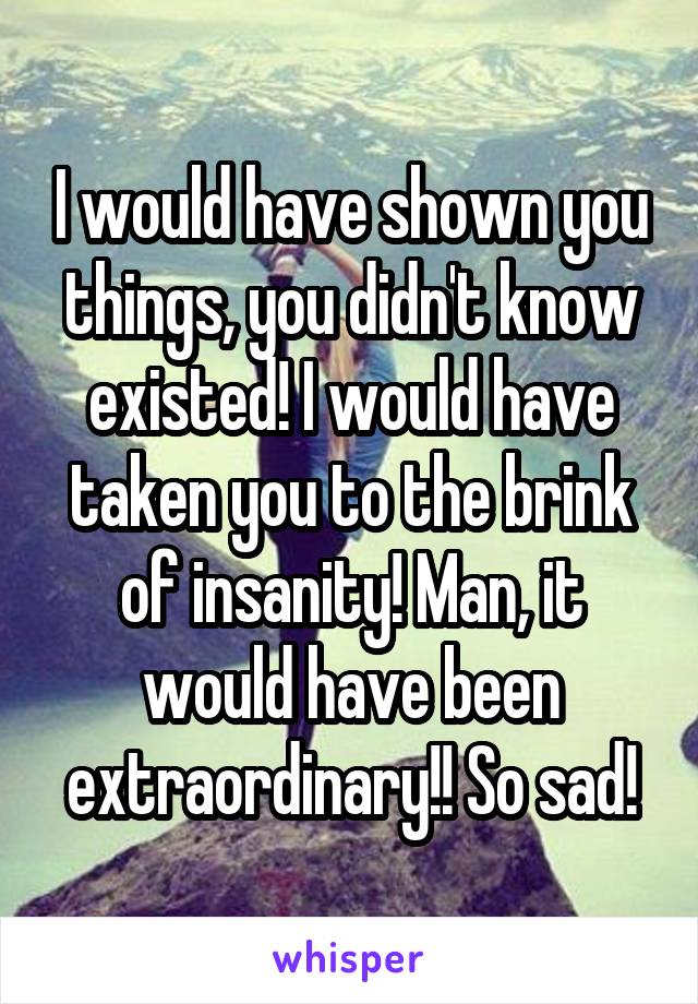 I would have shown you things, you didn't know existed! I would have taken you to the brink of insanity! Man, it would have been extraordinary!! So sad!