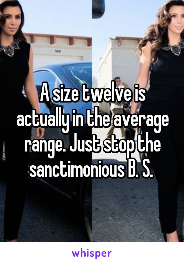 A size twelve is actually in the average range. Just stop the sanctimonious B. S. 