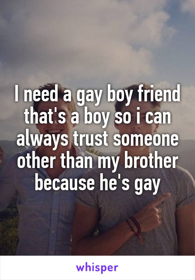 I need a gay boy friend that's a boy so i can always trust someone other than my brother because he's gay