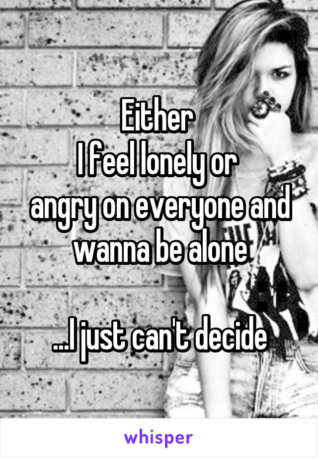 Either 
I feel lonely or 
angry on everyone and wanna be alone

...I just can't decide