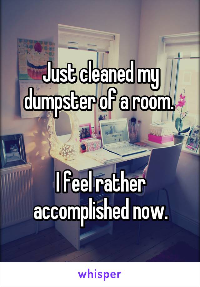 Just cleaned my dumpster of a room. 


I feel rather accomplished now.