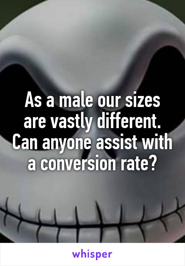 As a male our sizes are vastly different. Can anyone assist with a conversion rate?