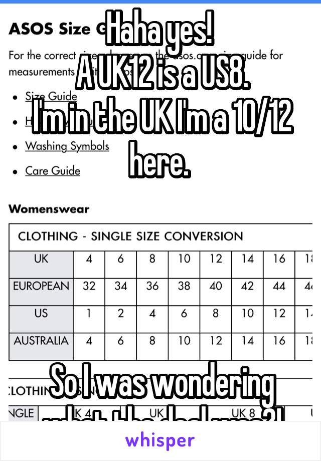 Haha yes! 
A UK12 is a US8.
I'm in the UK I'm a 10/12 here. 




So I was wondering what the deal was?!