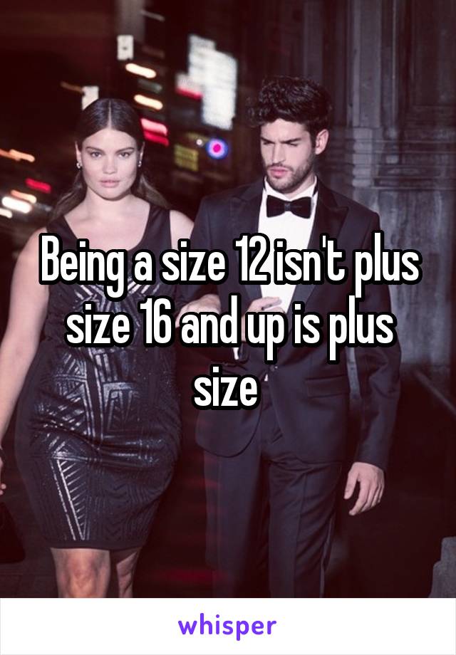 Being a size 12 isn't plus size 16 and up is plus size 