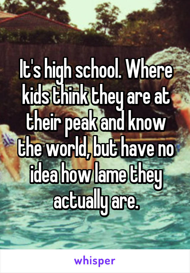 It's high school. Where kids think they are at their peak and know the world, but have no idea how lame they actually are.