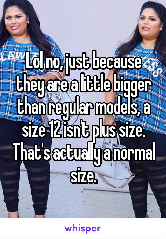 Lol no, just because they are a little bigger than regular models, a size 12 isn't plus size. That's actually a normal size.