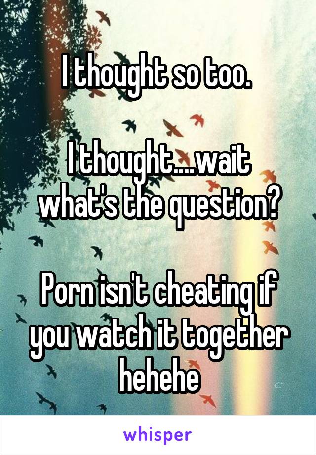 I thought so too. 

I thought....wait what's the question?

Porn isn't cheating if you watch it together hehehe