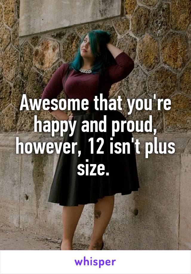 Awesome that you're happy and proud, however, 12 isn't plus size. 