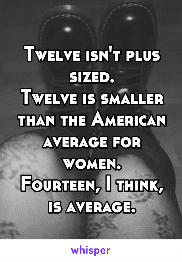 Twelve isn't plus sized.
Twelve is smaller than the American average for women.
Fourteen, I think, is average.