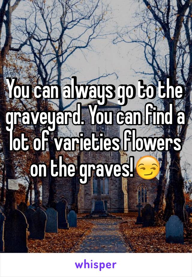 You can always go to the graveyard. You can find a lot of varieties flowers on the graves!😏
