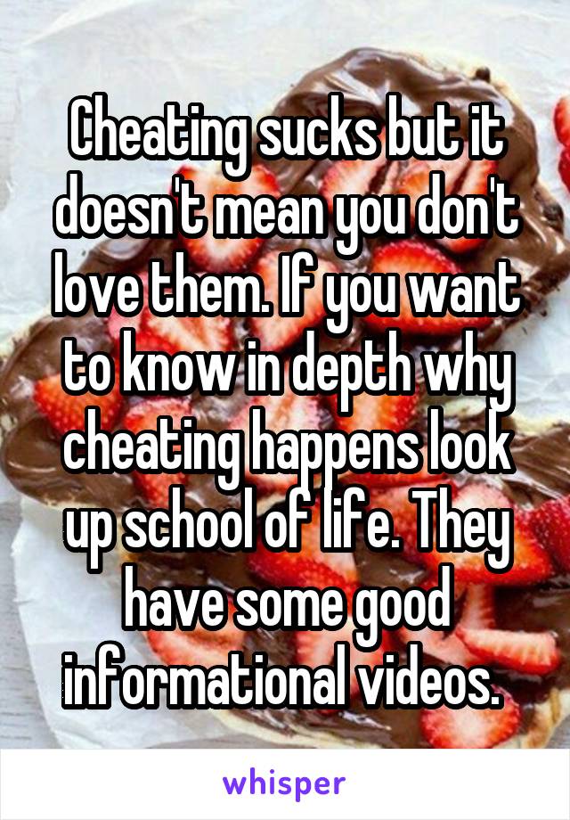 Cheating sucks but it doesn't mean you don't love them. If you want to know in depth why cheating happens look up school of life. They have some good informational videos. 