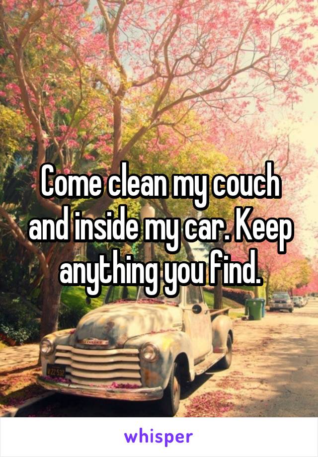 Come clean my couch and inside my car. Keep anything you find.