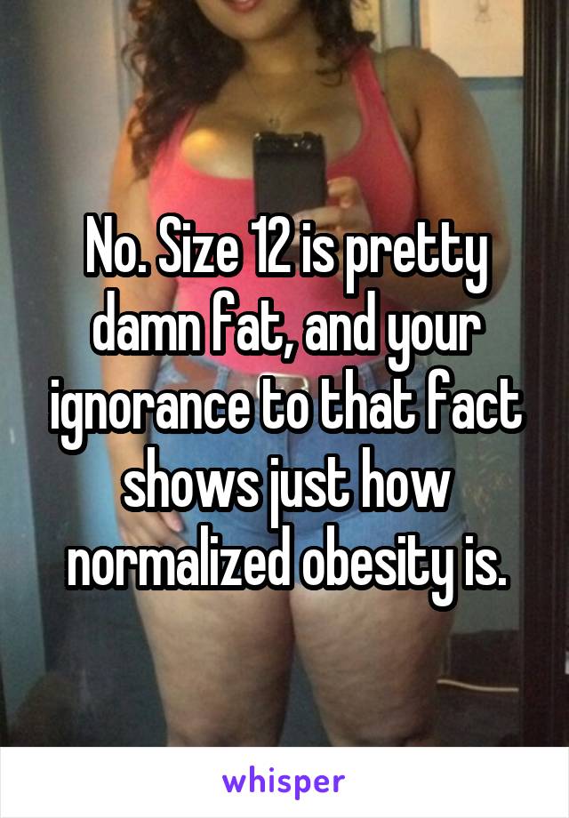 No. Size 12 is pretty damn fat, and your ignorance to that fact shows just how normalized obesity is.