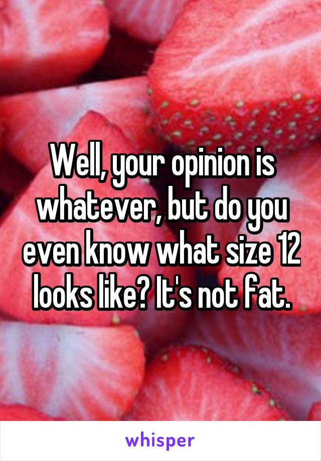 Well, your opinion is whatever, but do you even know what size 12 looks like? It's not fat.