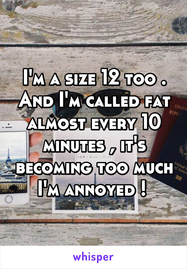 I'm a size 12 too . And I'm called fat almost every 10 minutes , it's becoming too much I'm annoyed ! 