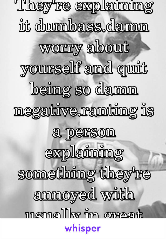 They're explaining it dumbass.damn worry about yourself and quit being so damn negative.ranting is a person explaining something they're annoyed with usually in great detail 