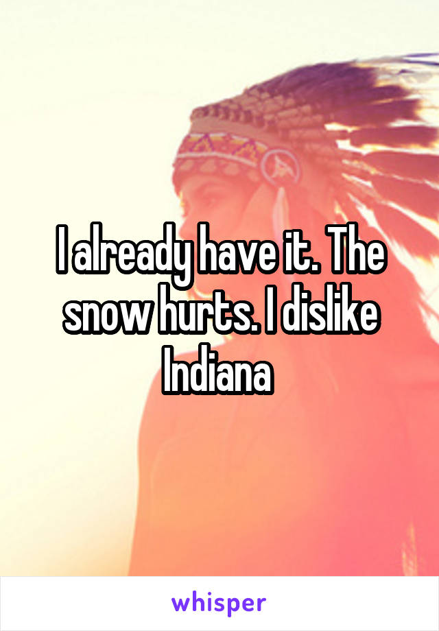 I already have it. The snow hurts. I dislike Indiana 