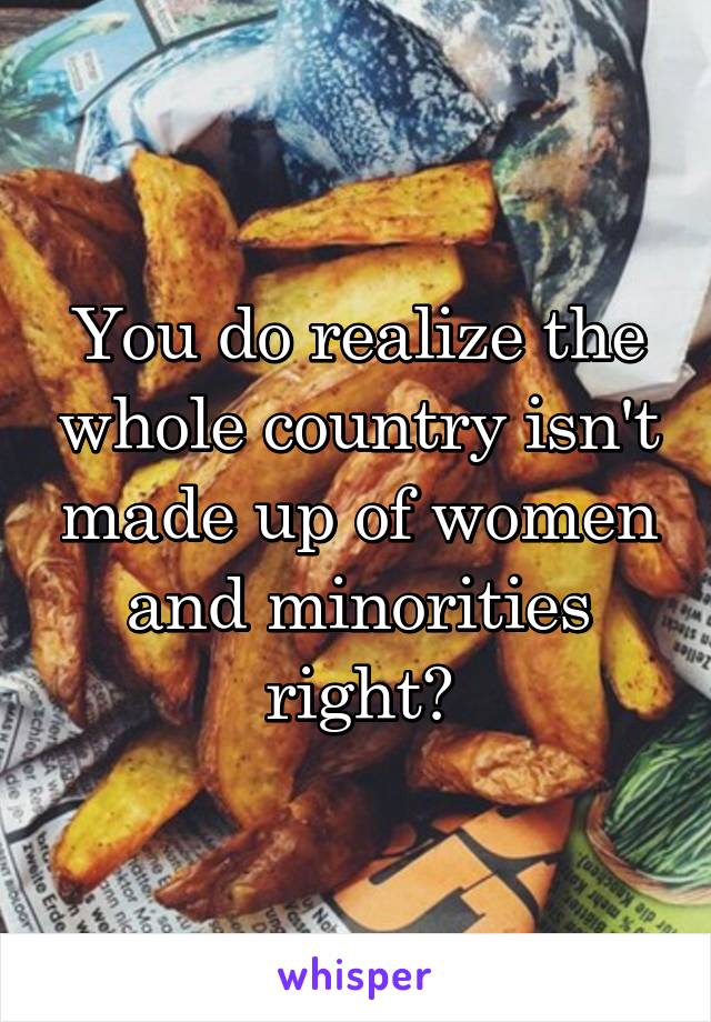 You do realize the whole country isn't made up of women and minorities right?