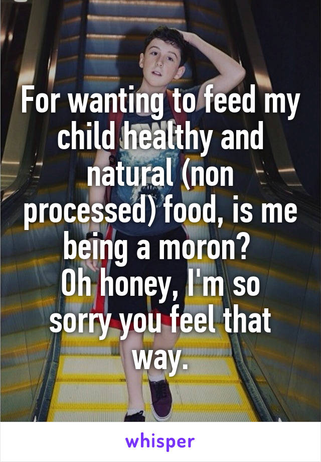 For wanting to feed my child healthy and natural (non processed) food, is me being a moron? 
Oh honey, I'm so sorry you feel that way.